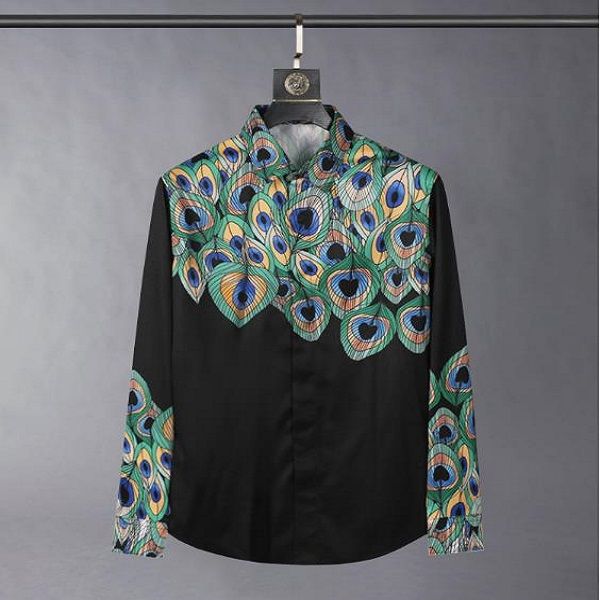 

silk soft mens luxury peacock digital printed shirts long sleeve dress fashion slim fit party male 3xl, White;black