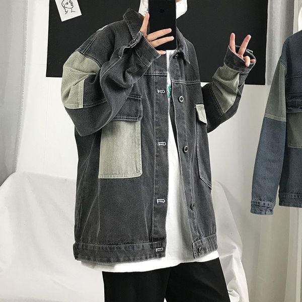 

men's jackets new denim male korean style loose handsome jean for casual spring autumn patchwork outdoor men clothes 9rhb, Black;brown