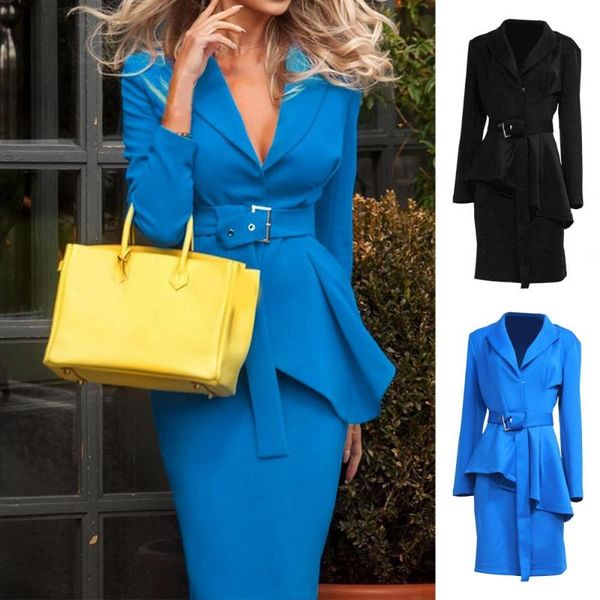 

two piece dress suit jacket skirt pure color lace-up coat attractive, White