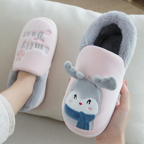 

slippers women home warm winter soft cartoon indoor non-slip house short plush cute comfort shoes footwear, Black
