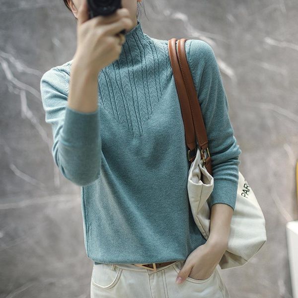 

women's sweaters autumn and winter lace half turtleneck sweater pullover long sleeve all-match solid color knitted bottoming shirt, White;black