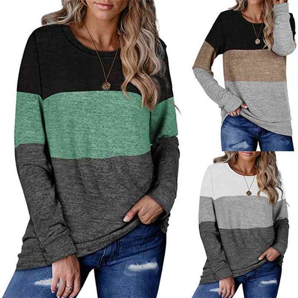 

women sweater female stitching patchwork long sleeve round neck loose elegant ladies fashion clothing 210522, White
