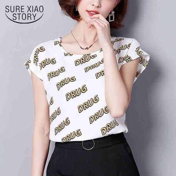 

spring fashion plus size women short sleeved shirt letter casual chiffon o-neck t-shirts clothing d573 30 210521, White