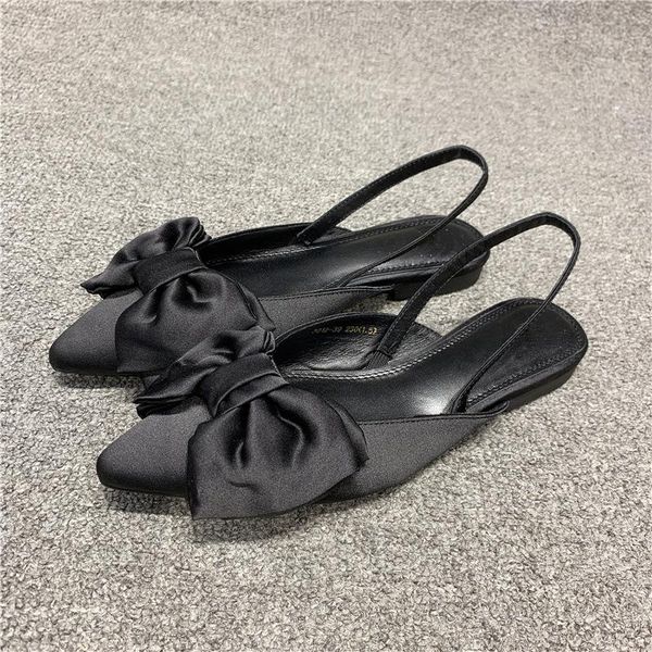 

sandals 2021 women butterfly-knot flock female summer fashion outside elegant flat ladies leisure comfort pointed toe shoes, Black