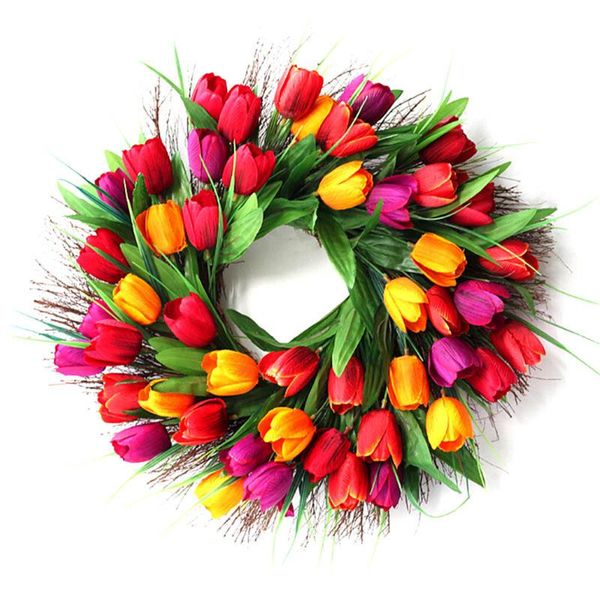 

artificial tulip floral wreaths home garden wall hanging garland front door window supply for party diy wedding decoration decorative flower