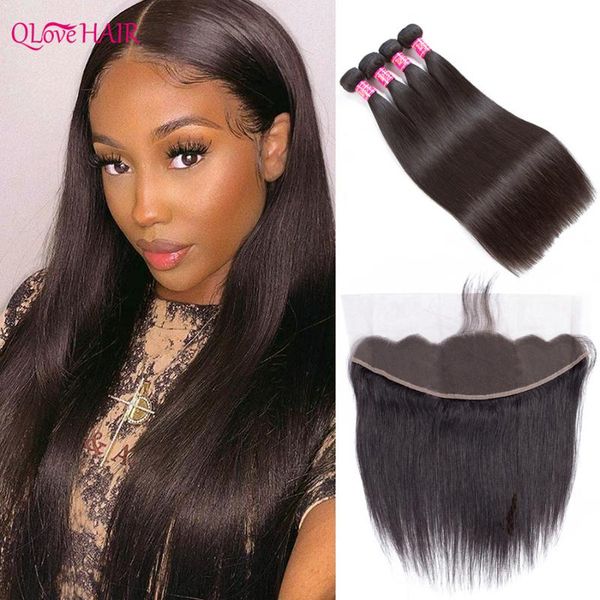 

human hair bulks qlove straight bundles with frontal and malaysian bone, Black
