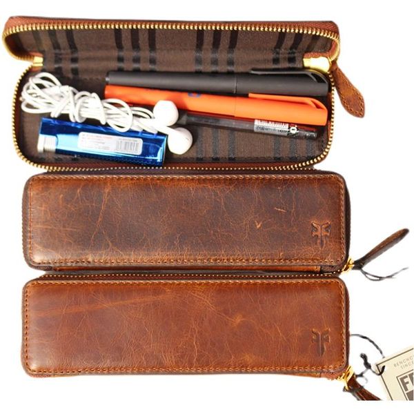 

pencil bags luxury genuine leather bag simple large capacity layer cowhide pen case hodler stationery school office supplies