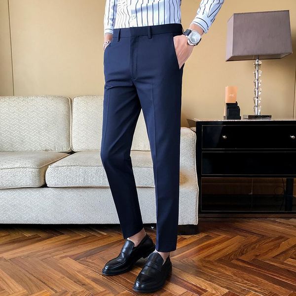 

men's suits & blazers business dress pants men solid color office social formal suit casual streetwear wedding trousers pantalon 2021, White;black