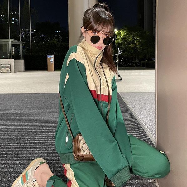 

women's two piece pants spring and autumn ladies suit men's sports leisure zipper jacket fashion two-piece, White