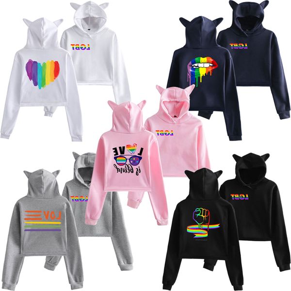 

men's hoodies & sweatshirts woman lgbt pride hoodies girl cat ear harvest style s love is blind printed female sweatshirt hip hop stree, Black