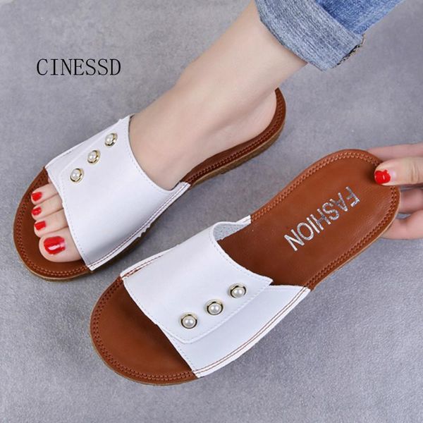 

slippers summer women pearl fashion one-line low-heels pu uppers casual womens shoes house ladies slides, Black