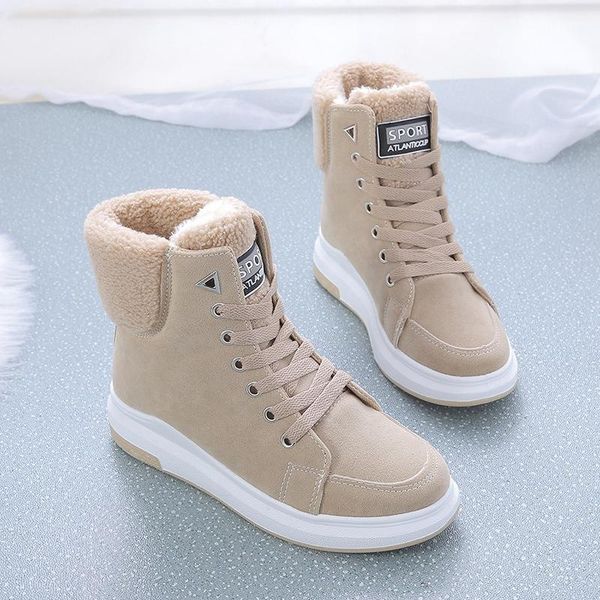 

boots 2021 winter women ankle warm pu plush woman shoes sneakers flats lace up ladies short snow, Black