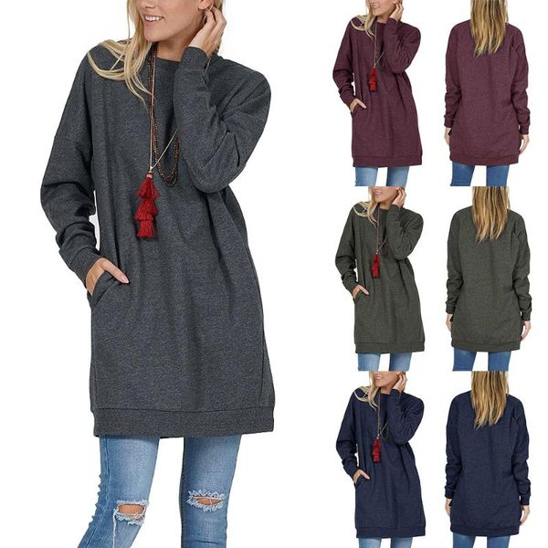 

european and american fashion casual women's long bottoming sweater sleeve pocket dresses, Black;gray