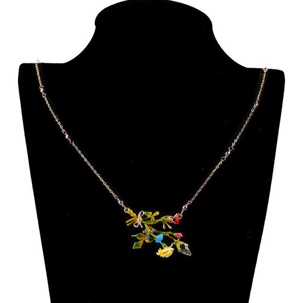 

pendant necklaces european and american plant series fashion personality enamel flower short necklace female simple irregular clavicle chain, Silver