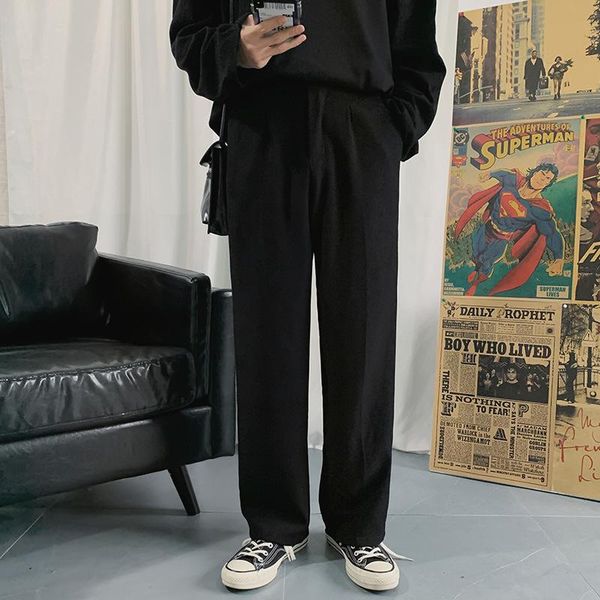 

men's pants spring 2021 nine cropped trousers for pendant suit simple loose straight leg casual, Black