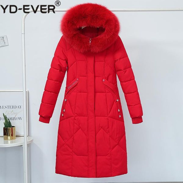 

women's down & parkas plus size x-long winter jacket women hooded solid casual coat with fur collar thick overcoat female, Black