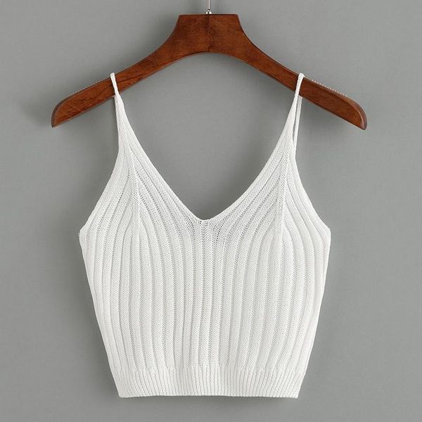 

women's tanks & camis women knitted tank solid short v-neck cotton crops 2021 autumn korean girls clothes vintage, White