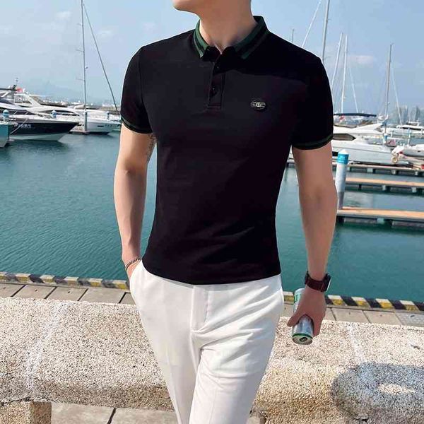 

brand embroidered men polo shirt summer short sleeve slim casual polo shirts solid color business social streetwear clothes 210527, White;black