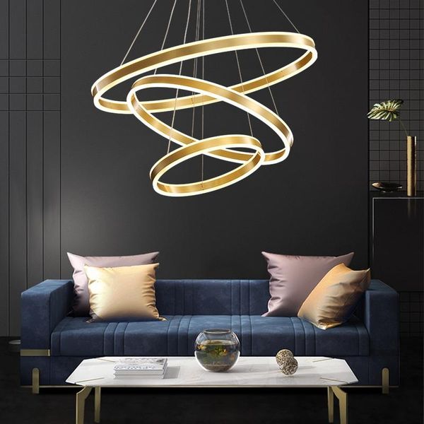 

pendant lamps all copper rings led chandelier residential living room bedroom den restaurant ceiling lighting commercial & office