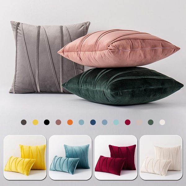 

pillow case soft velvet thick striped cushion covers home decor for sofa seat chair car pillowcase blue beige