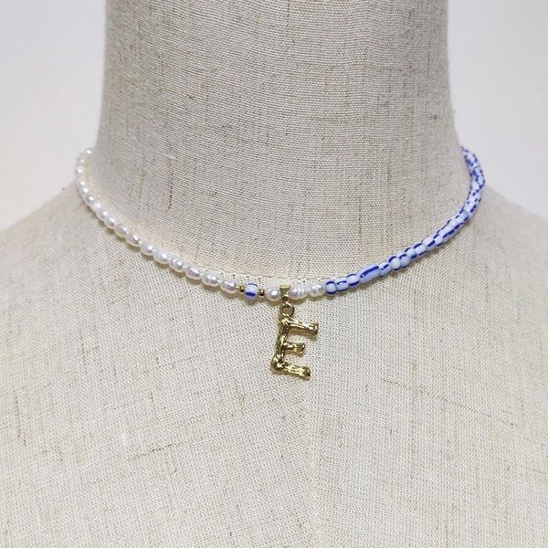 

pendant necklaces genuine pearl 26 letters choker a-z custom english alphabet necklace gold color name beaded jewelry, Silver