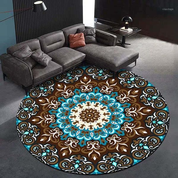 Teppiche runder Teppich Mandala-Blume bedruckt weich für Wohnzimmer Anti-Rutsch-Teppich Stuhl Bodenmatte Home Kids Decor