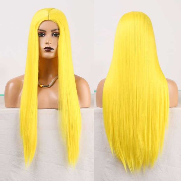 

synthetic wigs rongduoyi long high temperature hair wig silky straight machine made for black women middle part cosplay