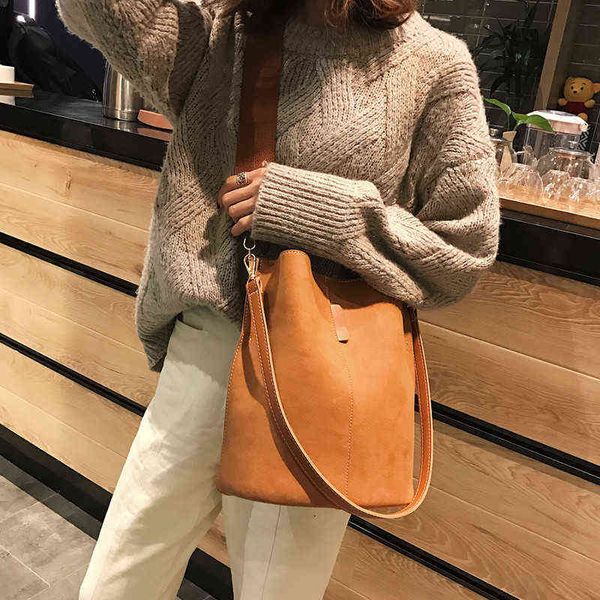 

totes fashion bag tote messenger women bucket shoulder large capacity vintage matte leather lady handbag designer bolsos mujer black 1130