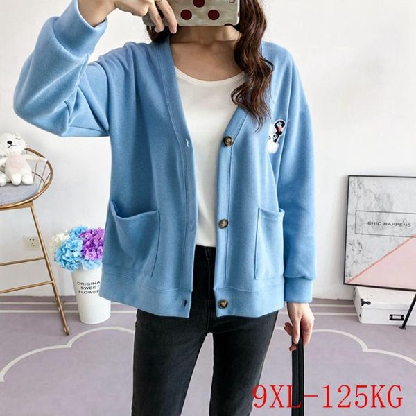 

women's knits & tees autumn plus size sweater 5xl-9xl long-sleeved v-neck pocket button knit short cardigan, White