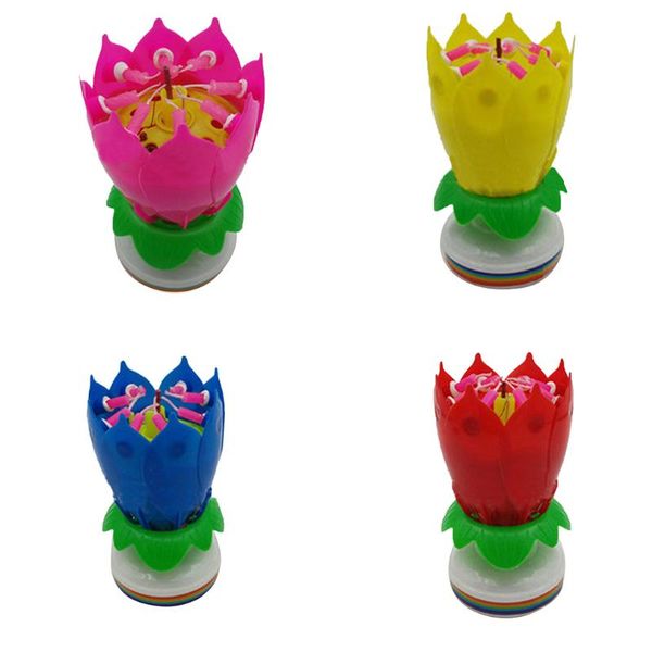 

candles plastic double layer rotary blossom lotus flower music birthday cake