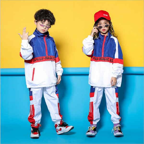 

kid fashion hip hop clothes jazz dance costume running jacket coat jogger pants for girls boys ballroom dancing streetwear, White