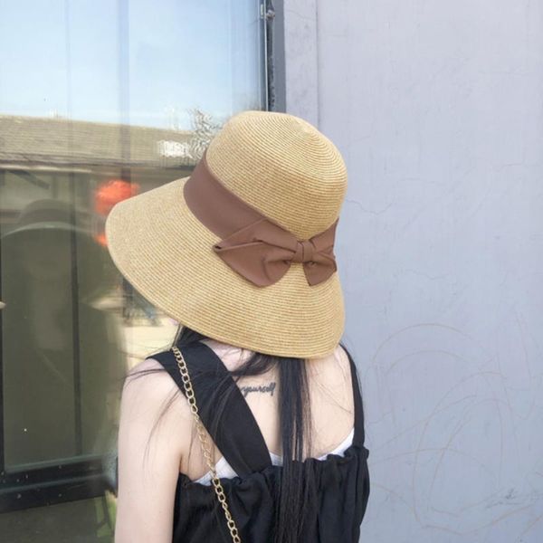 

portable classic bowknot women sun hat big wide brim anti-uv outdoor travel beach cap foldable summer straw bucket visors hats, Blue;gray
