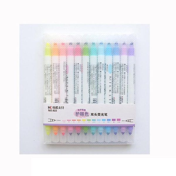 

highlighters lightweight and portable school students 12 colors double-head highlighter decorative marking pen marker brush pens, Black;red