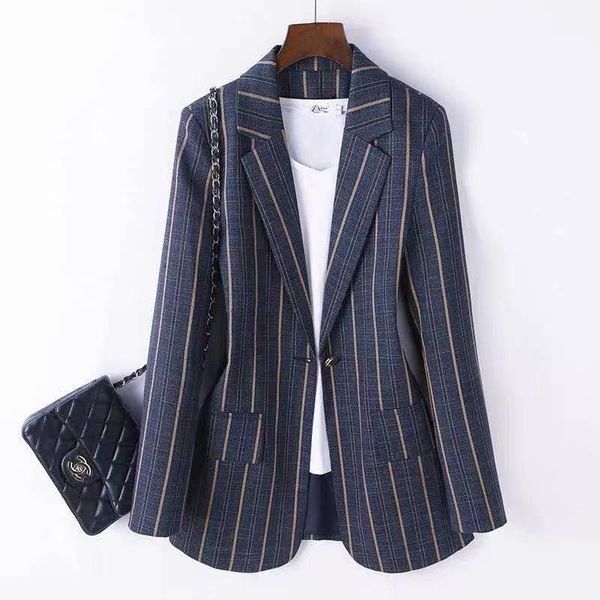 

women's jackets women 2021 spring autumn fashion striped slim female thin buttons outerwear ladies long sleeve pockets coats w259, Black;brown