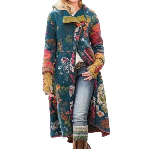 

women's trench coats 2021 jacket autumn winter printed splicing long coat loose large size warm plus fasion selling, Tan;black