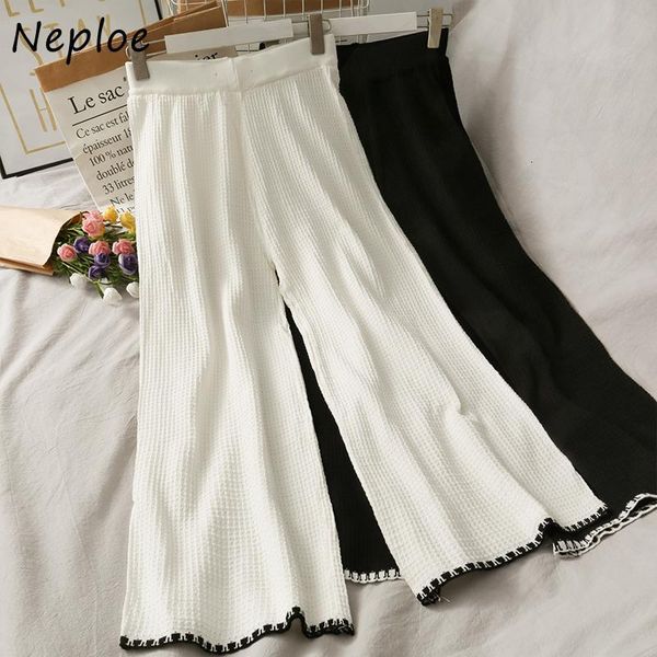 

women's pants & capris neploe chic panelled stretch waist wide leg fashion simple straight all-match loose knitted casual ci3a, Black;white