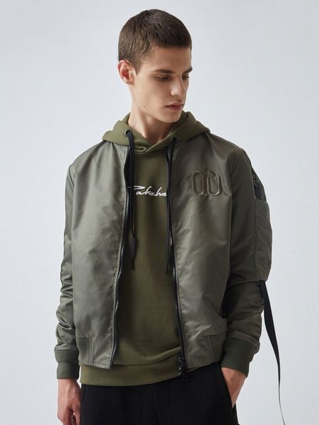 

men letter embroidery ruched buckled zipper jacket z3yo#, Black;brown