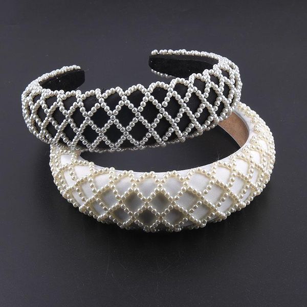 

hair clips & barrettes white luxury handmade shining pearl crystal beaded flower catwalk headband for women temperament accessories 311, Golden;silver