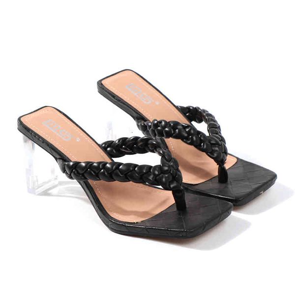 

sandals summer for women new crystal flip-flops comfortable fashion shoes wear out 6cm high-heel square slippers xez8, Black
