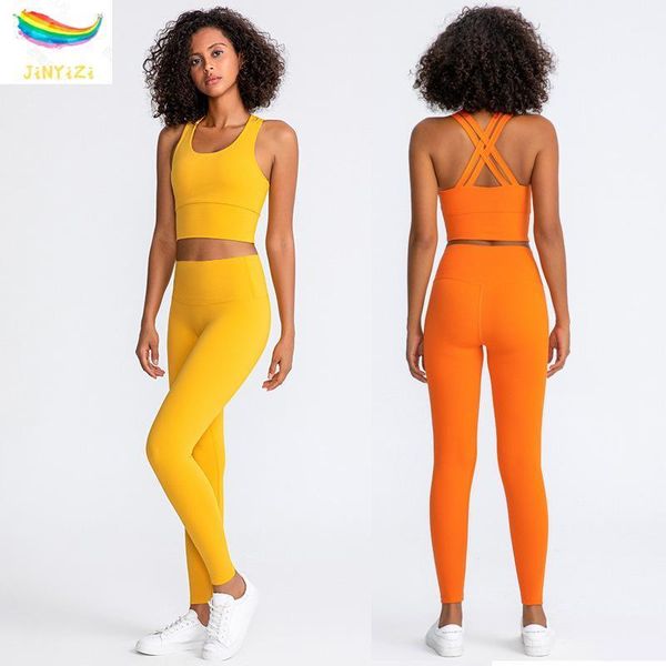 

yoga outfit women extra soft compression running performance pants and back cross nude sports bra set 2 piece