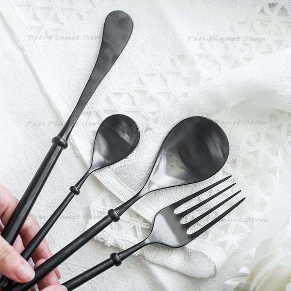 

dinnerware sets nordic brushed black 304 stainless steel main meal knife, fork, spoon, tea various supporting el restaurants