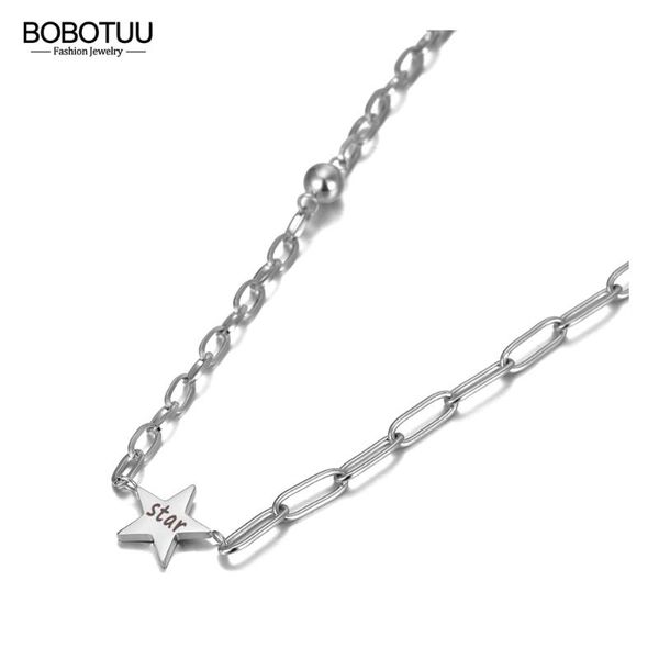 

chains bobotuu original design rose gold star pendant necklace for women stainless steel cz crystal link chain choker bn20131, Silver