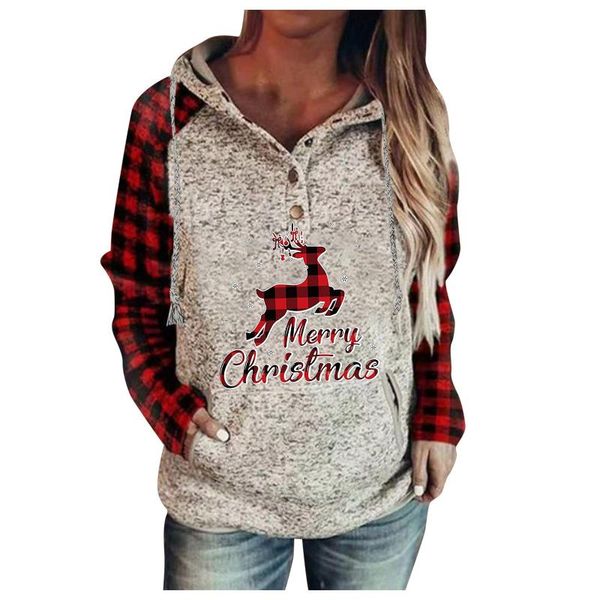 

women's hoodies & sweatshirts in stock long sleeve with pocket pullover plaid print christmas snowman small button down sudadera#8, Black