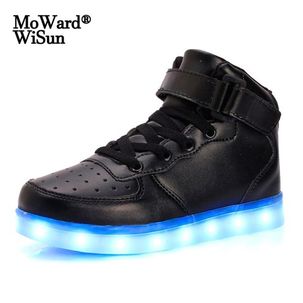 

size 26-41 usb luminous sneakers for children led shoes with light up sole kids boys girls glowing led slippers 220121, Black