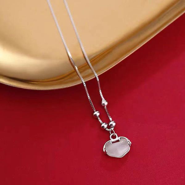 

genuine gold electroplated opal safety lock necklace net red temperament pendant national style personality fashion design sense, Silver