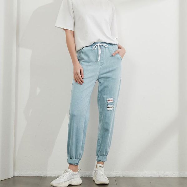 

women's jeans 2021 summer boyfriend ripped distressed vintage loose soft denim pants embroidered mom fit harem for women, Blue