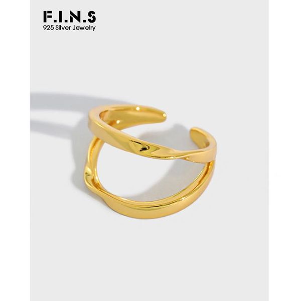 

cluster rings f.i.n.s minimalist double-layer twisted lines 100% pure 925 sterling silver ring opening female fine jewelry, Golden;silver
