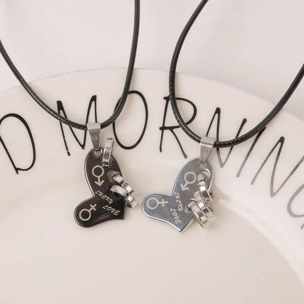 

pendant necklaces two colors mens womens couple necklace love heart cz puzzle matching, Silver