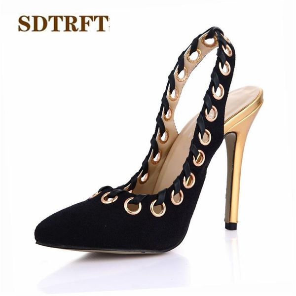 

stilettos crossdresser 12cm thin heels rivet shoes woman slingback pointed toe wedding ol summer pumps plus:35-42 43 dress, Black