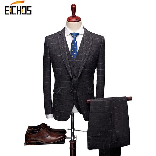 

men's suits & blazers 2021 groom wedding plaid formal set men fashion casual business suit three-piece ( jackets + vest pants ), White;black